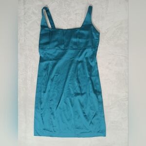 Calvin Klein Dress Womens Medium Blue Pencil Y2K Satin Stretch Prom Homecoming